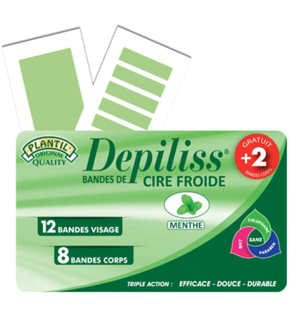 Bandas de cera depilatoria Mint para rostro y cuerpo.